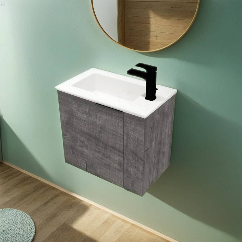 Meuble-lavabo simple 22,05 po avec comptoir en céramique Mossey, Gris