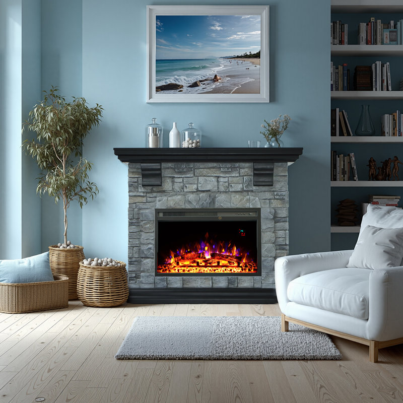 41.3" Electric Fireplace With Mantel,grey, Gray