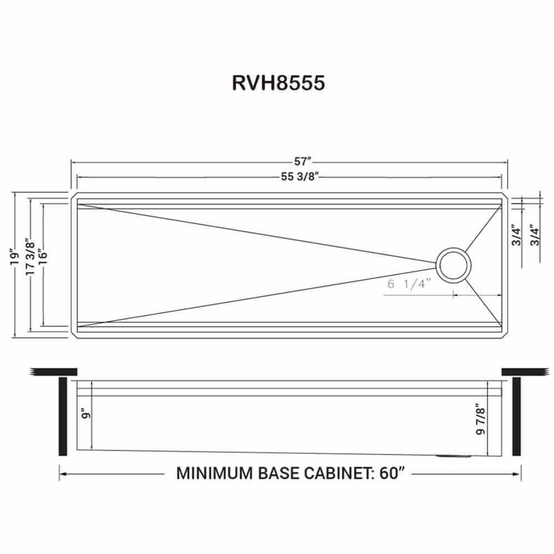 57" L x 19" W Undermount Kitchen Sink