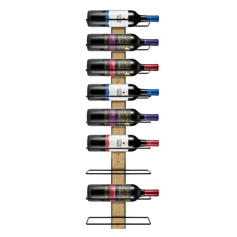 Mahogany and Black Metal Wall Mounted 9-Bottle Wine Rack