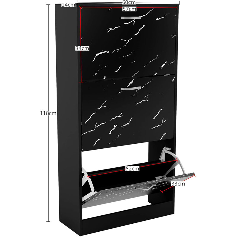 9 Pair Shoe Storage Cabinet, Black Marble