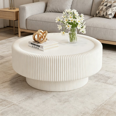 Round Storage Irma with Tempered Glass Top and Premium Leather Wrapped
