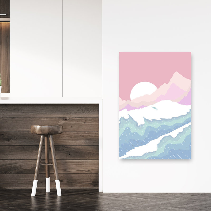 «Pastel Mountain Waves Peaceful Serene Tranquil Coastal Landscape», reproduction d'art, 48" H x 32" W