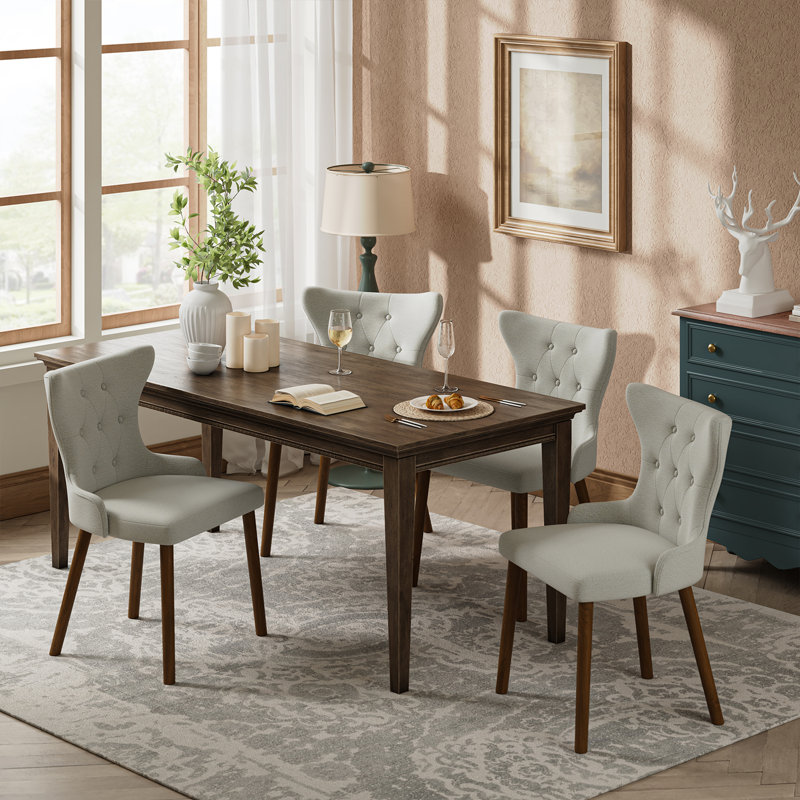 Philibert 20.5''W Mid-century Modern Dining Chair With Solid Wood Legs(Set Of 4), Ivory