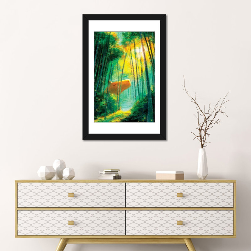 Capybara dans la forêt de bambous - reproduction d'art mural - papier d'art encadré, 24 po x 16 po, Papier encadré, Noir