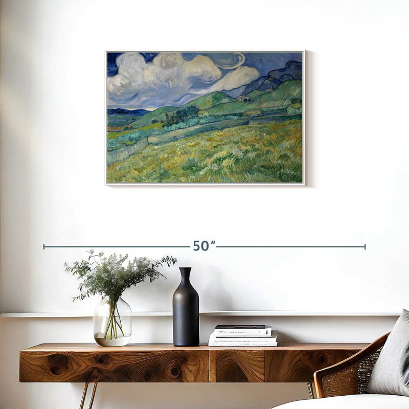 Champ de blé et montagnes 1889, Cadre flottant blanc, 31 po x 21 po