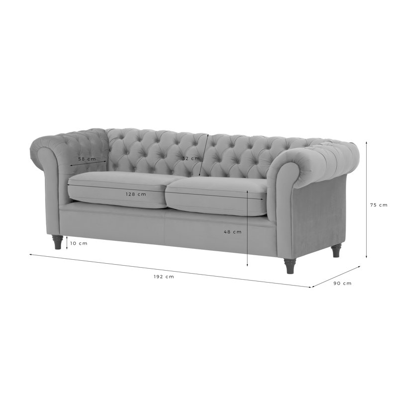 Burks 3 Seater Velvet Sofa, Light Grey