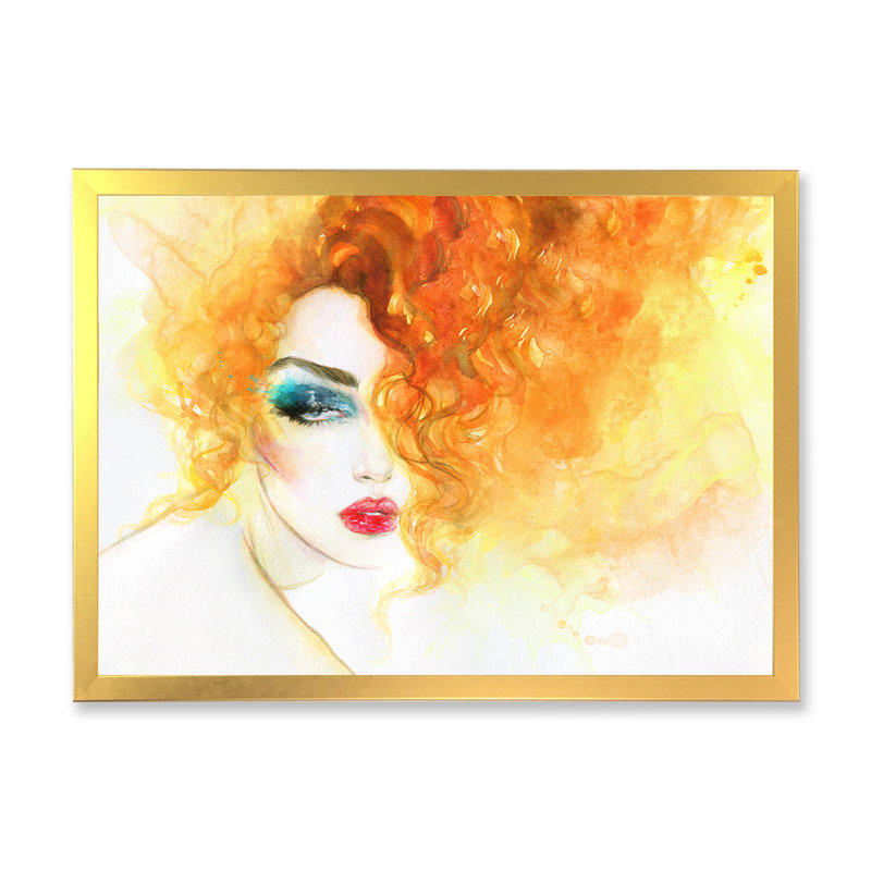 Portrait d'un mannequin élégant - Art mural sur toile Glam, Cadre doré, H 34 po x l 44 po x P 1,5 po