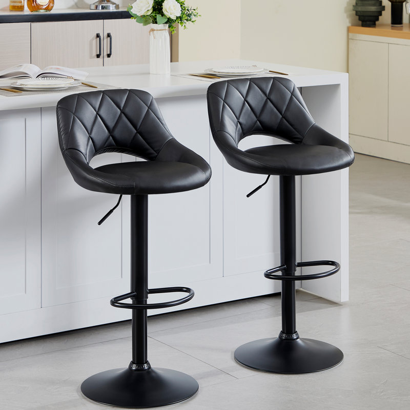 Tabouret de bar rotatif à hauteur ajustable Terrianna, Noir, Noir
