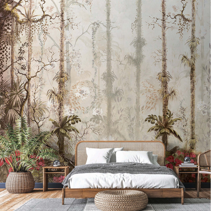 Papier peint floral mystique forêt tropicale, L 110,04 po x l 204 po, Brun