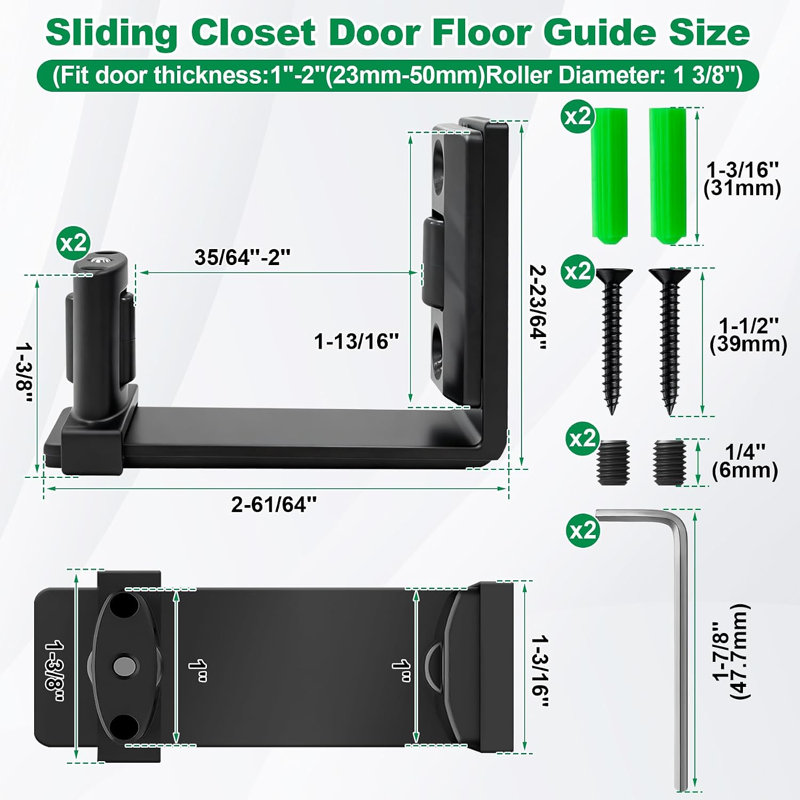 Sliding Barn Door Bottom Floor Guide, Adjustable U-Shape Wall Mount, Black, 2 Pack