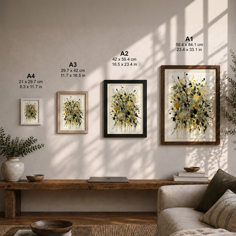 Explosive Gravity Abstract - Framed Print, A4 - 29.7 x 21.0 cm, Black