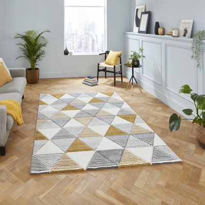 Machine Woven Grey/Yellow Rug