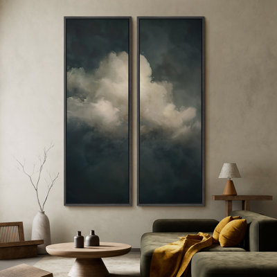 Vintage Dark Sky Cloud Wall art - 20x60 inches Framed Canvas Set of 2