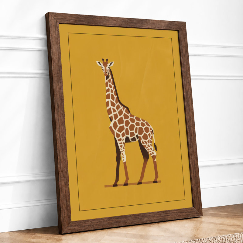 Standing Giraffe Modern - Framed Print, A2 - 59.4 x 42.0 cm, Walnut