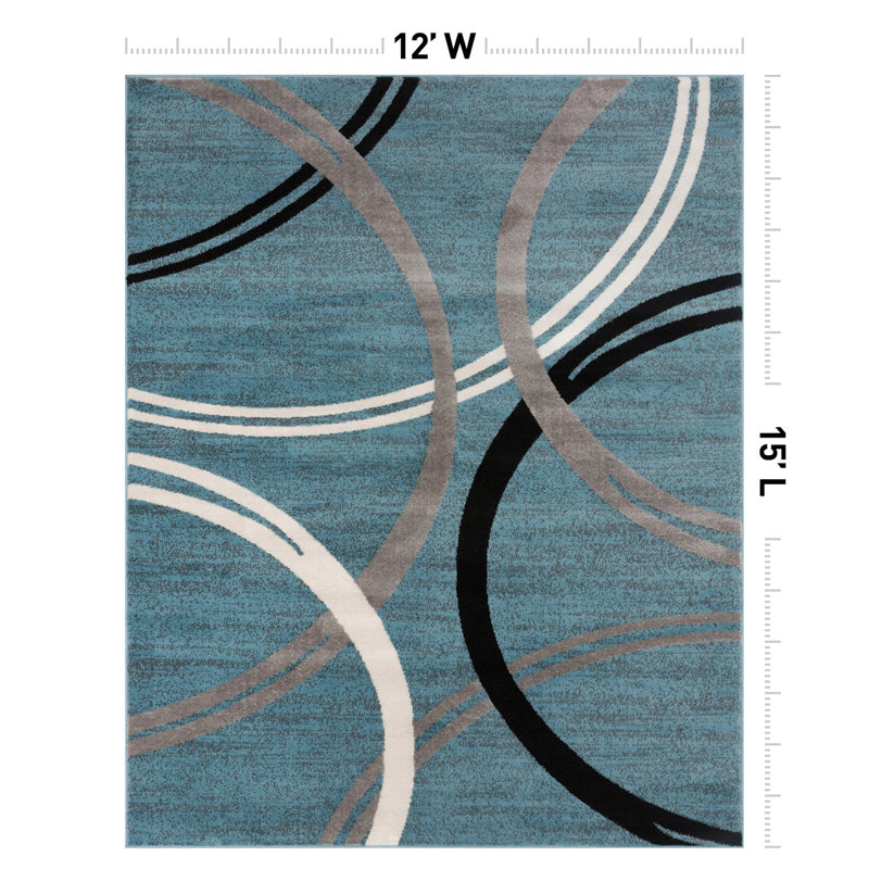 Tolchester Abstract Blue/Gray/Black Area Rug, Rectangle 12' x 15'