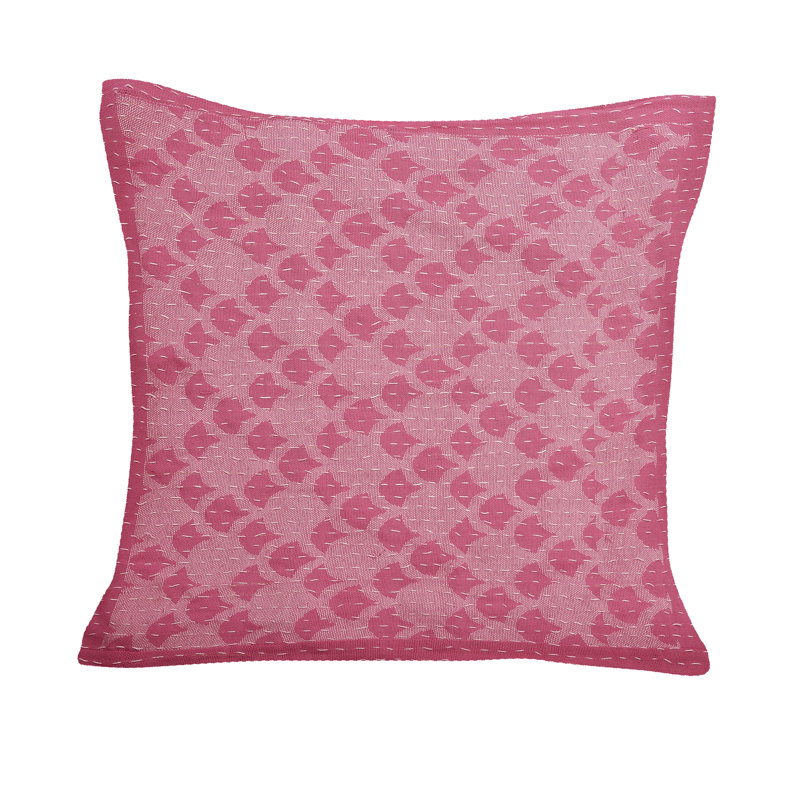 Artisan Hand Loomed Cotton Square Pillow - Pink Ginkgo Design - 24"