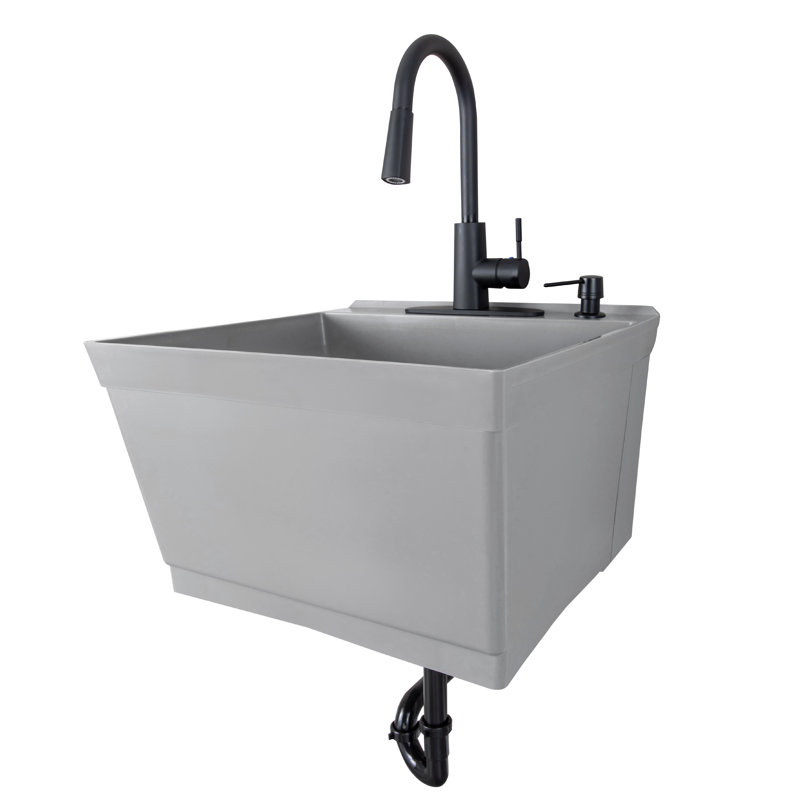 Évier à lessive mural L 23 po x l 24 po avec robinet, gris