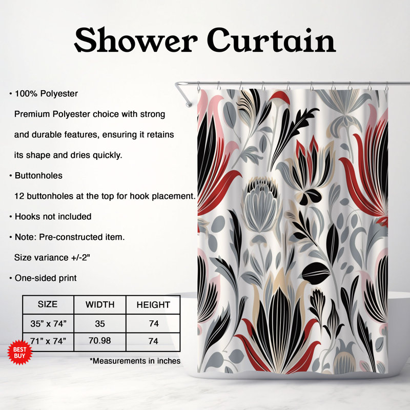 Rideau de douche 1 pièce Flower Flash, H 74 po x l 71 po