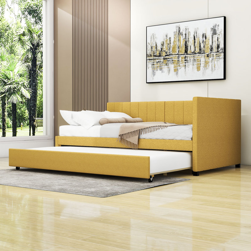 Lit de jour avec gigogne Liddington, Lit simple, Jaune