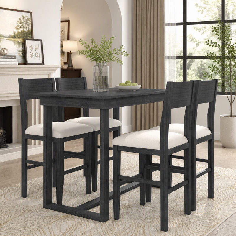 Ensemble de table de salle à manger à hauteur de comptoir 5 pièces Farmhouse avec 1 table rectangulaire et 4 chaises pour petits espaces, gris