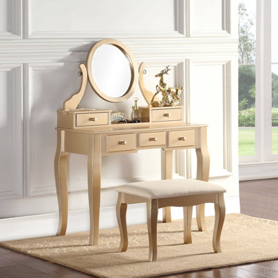 Ensemble coiffeuse et tabouret en bois