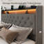 Lit plateforme tapissier avec 4 tiroirs de rangement, lit très grand en velours avec tête de lit avec tablette de rangement et station de charge et lumières à DEL, gris-2090414741-2090414736