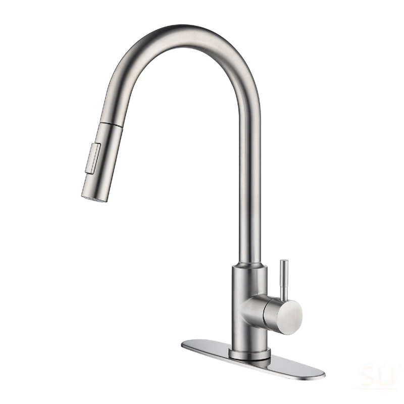Robinet de cuisine tactile avec douchette extractible, Nickel brossé