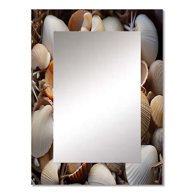 Beach Photo Seashell Symphony IX - Coastal Wall Mirror, White Decorative Mirror, Printed Metal Art