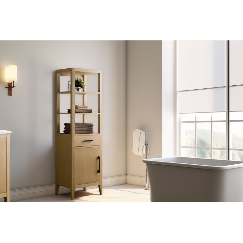 Armoire à linge sur pied 72 po Chambery, grande tour de rangement pour salle de bain avec 3 tablettes ouvertes