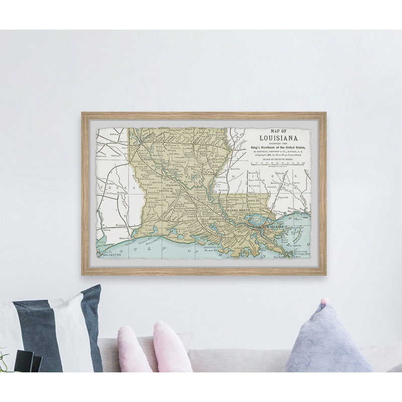 Louisiana State Map - impression encadrée, H 8 po x l 12 po x P 1,5 po