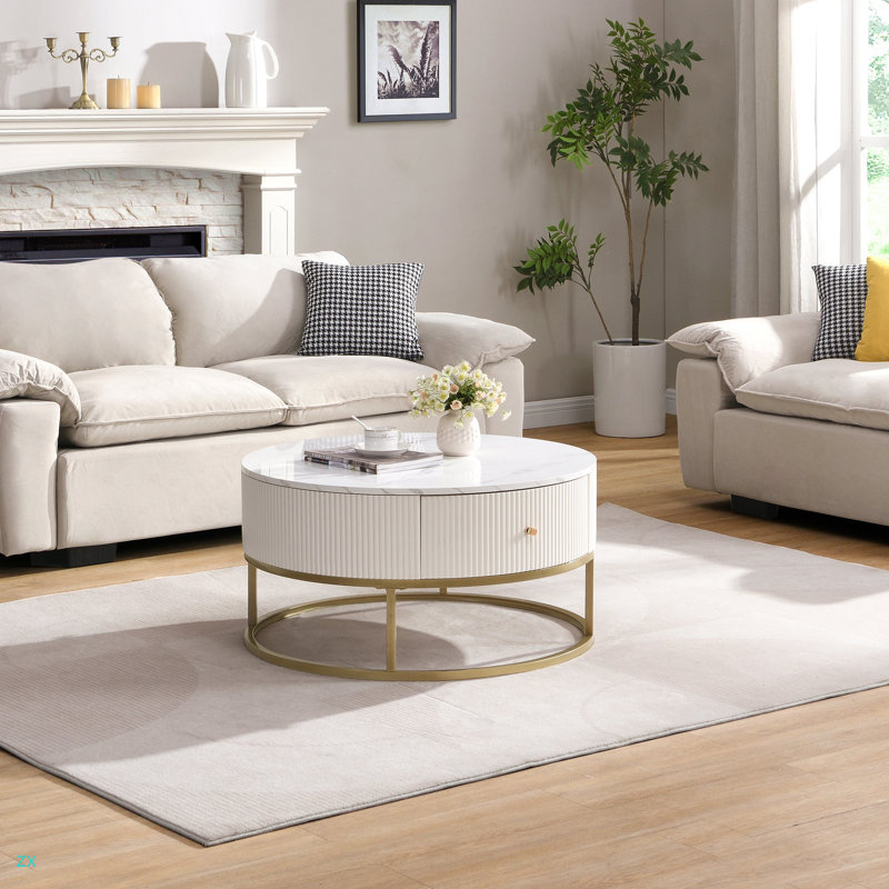Table basse de 31,5 pouces avec tiroirs, table basse moderne avec rangement, table basse pour le salon