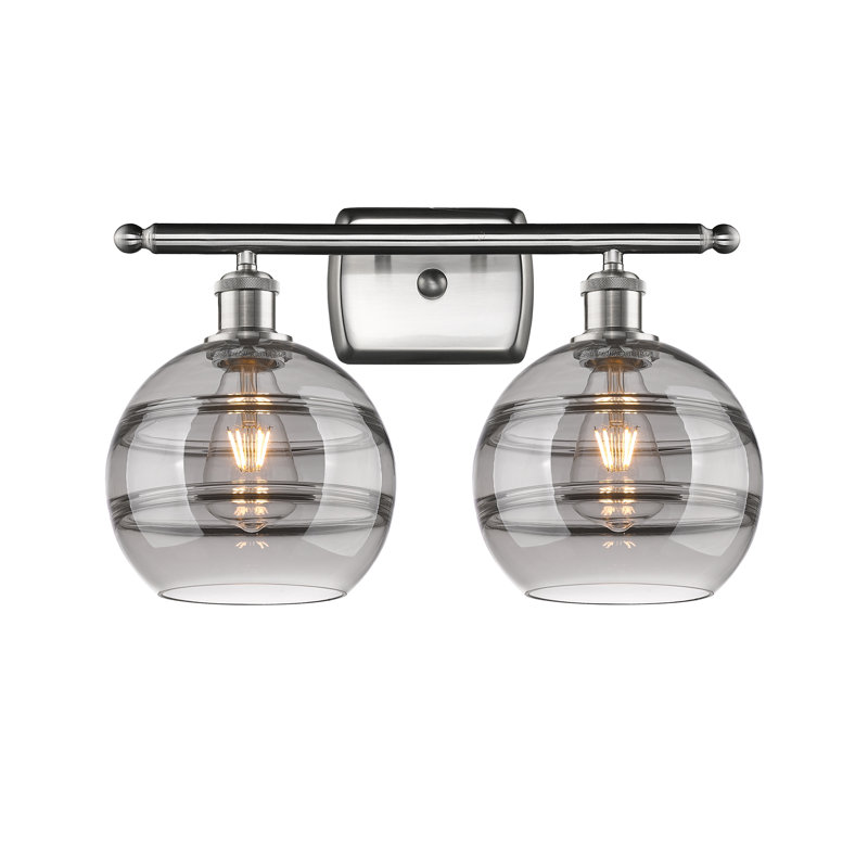 Éclairage pour meuble-lavabo à 2 lumières à intensité variable Bienes, Nickel satiné brossé, Gris fumée clair