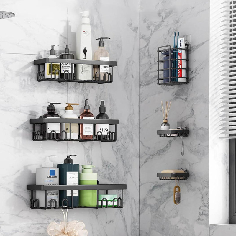 Ensemble de 6 supports de douche avec support de rasoir sans perçage requis - noir