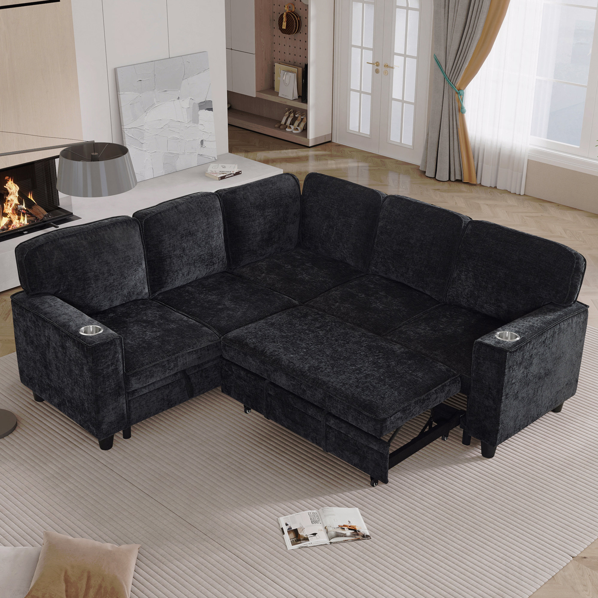 Latitude Run® L-Shaped Sectional Sofa Bed With Pull-Out Bed & Storage ...