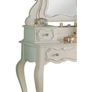 63 Inch Wood Classic Vanity Desk With Mirror, 3 Drawers, Carved, White x2 boxes