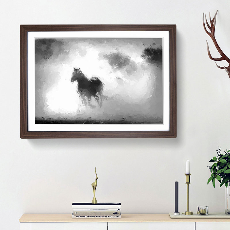 Horses in Abstract - Picture Frame Painting Print on MDF, 62cm H x 87cm W x 2cm D, Walnut Framed