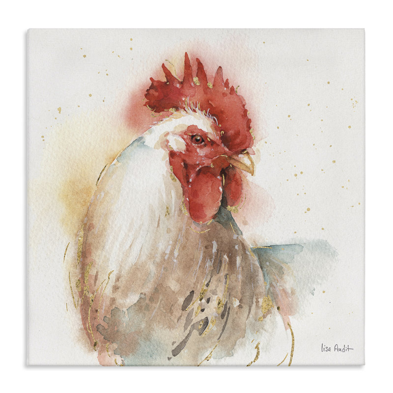 Poule avec aquarelle, art mural par Lisa Audit, H 36 po x l 36 po