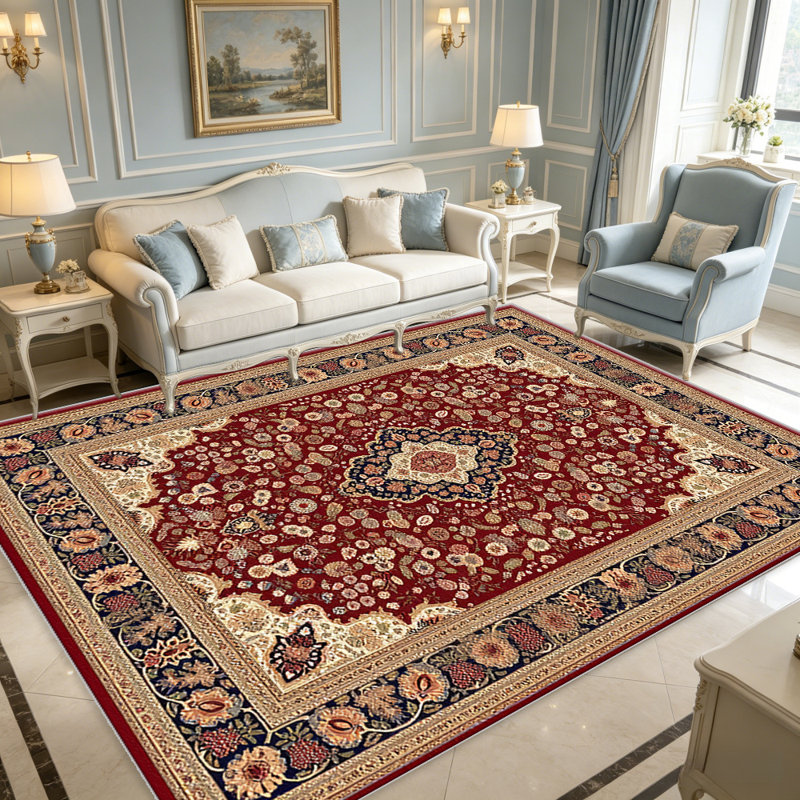Burgundy Persian carpet-easy to clean, machine-washable, soft and comfortable; suitable for door mats, kitchens, living rooms, bedrooms, corridors, and laundry areas. Easy to clean, durable carpet for home decoration.