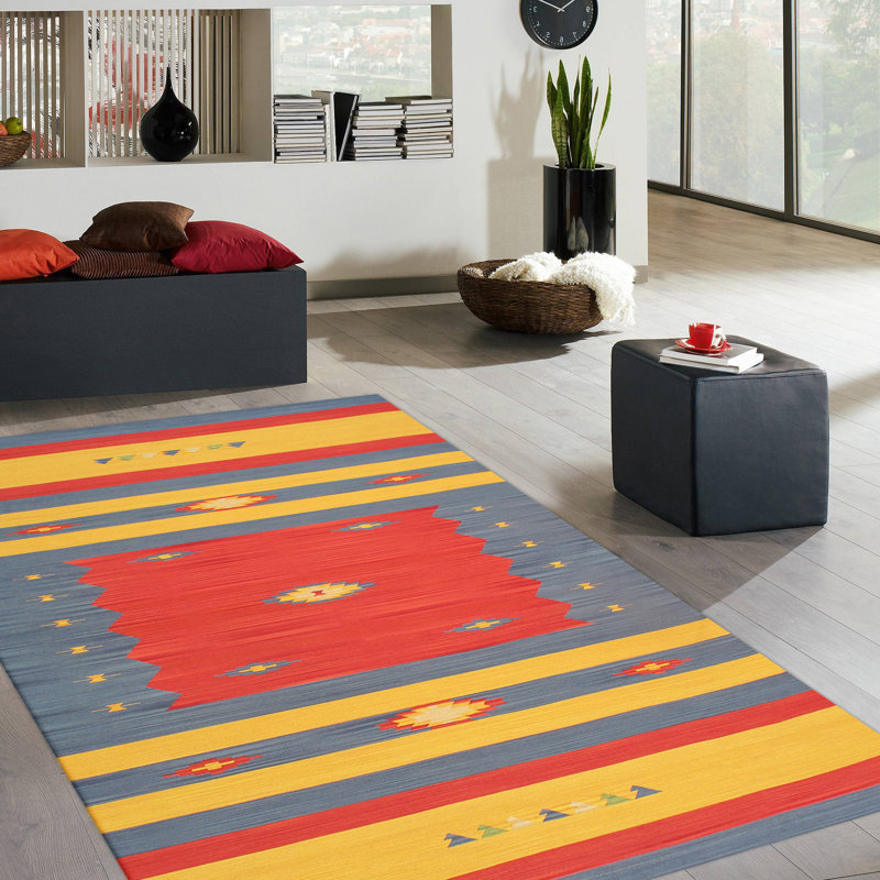 Anatolian Flatweave Cotton Multicolor Area Rug, Square 6'