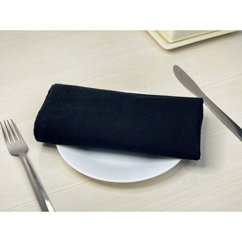 Black Cotton Square Napkin Set with Fringe, 12 Pieces