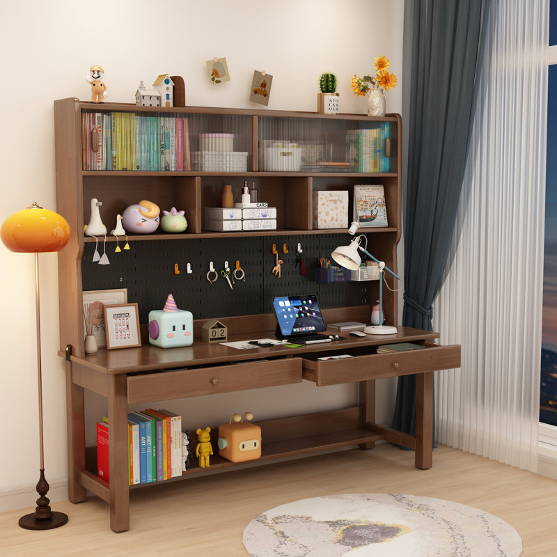 Bureau d'écriture rectangulaire pour enfants avec rehausse, Brun
