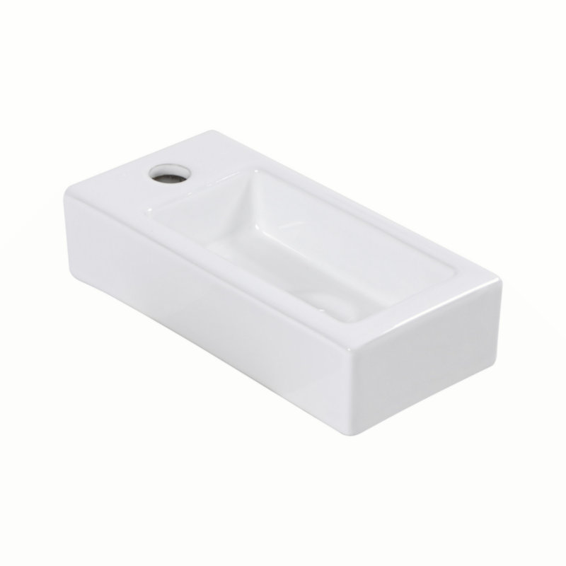14.57X7.28 Inch White Ceramic Rectangle Wall Mount Bathroom Sink With Single Faucet Hole
