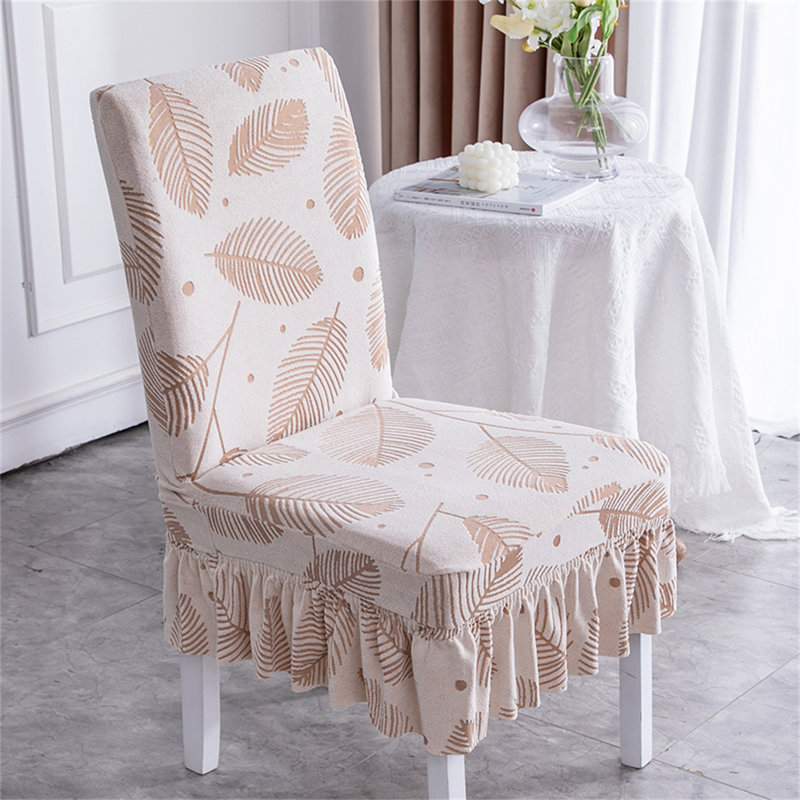 Beige Leaf Textured Polyester Dining Chair Slipcover