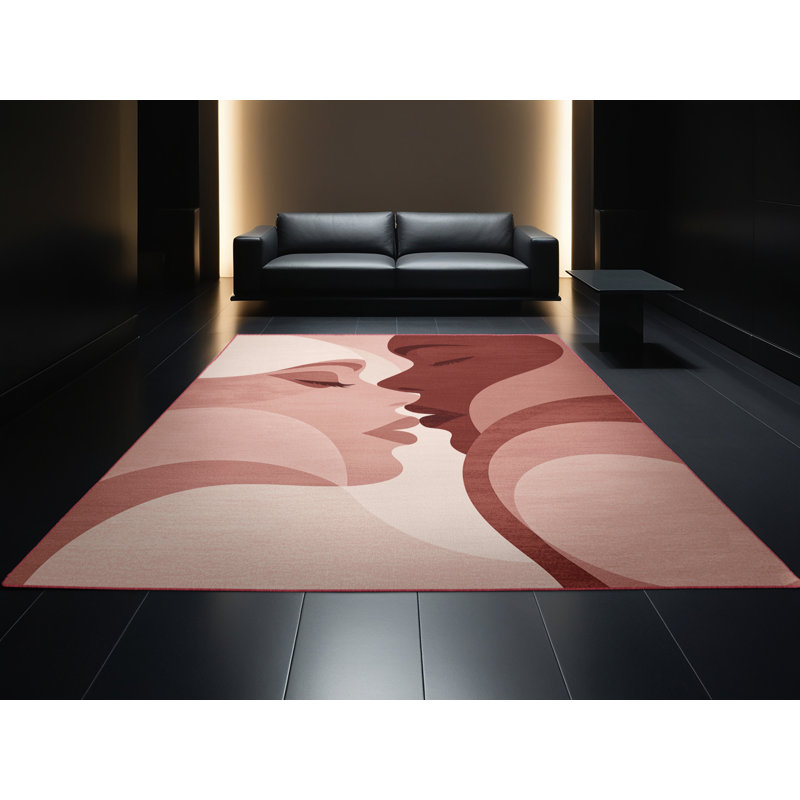 Machine Washable Norridge Valentines Modern & Contemporary Abstract Rug in Pink – Rose Binding, 7x10