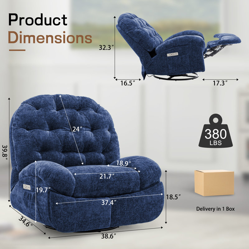 Recliner Chair, Manual Recliner ,small Recliners For Small Space, Soft Fabric Upholstered Recliner With Side Pockets, Blue