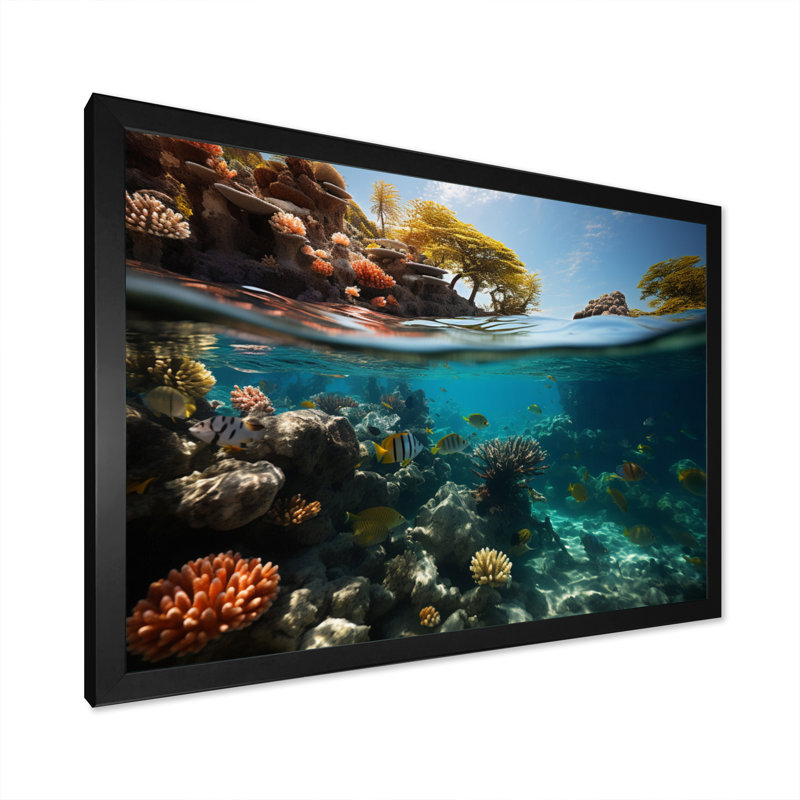 Plage, corail, havre de paix - Reproduction d'art nautique et de plage, Cadre photo noir, H 24 po x l 32 po x P 1 po