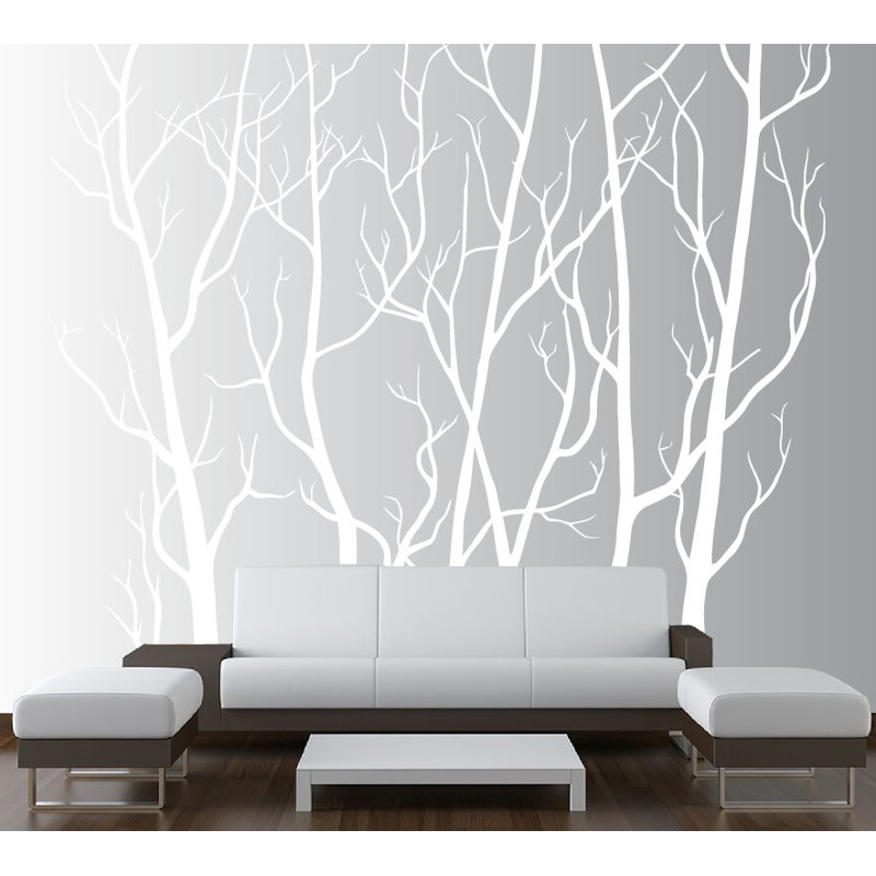 Décalcomanie murale, Branches de la forêt avec des oiseaux, 96 po, Blanc