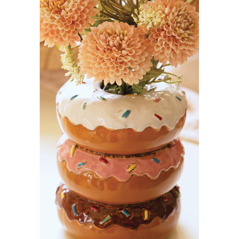  Ceramic Stacked Donut Vase – 6.25" Tall Multicolor Decorative Accent