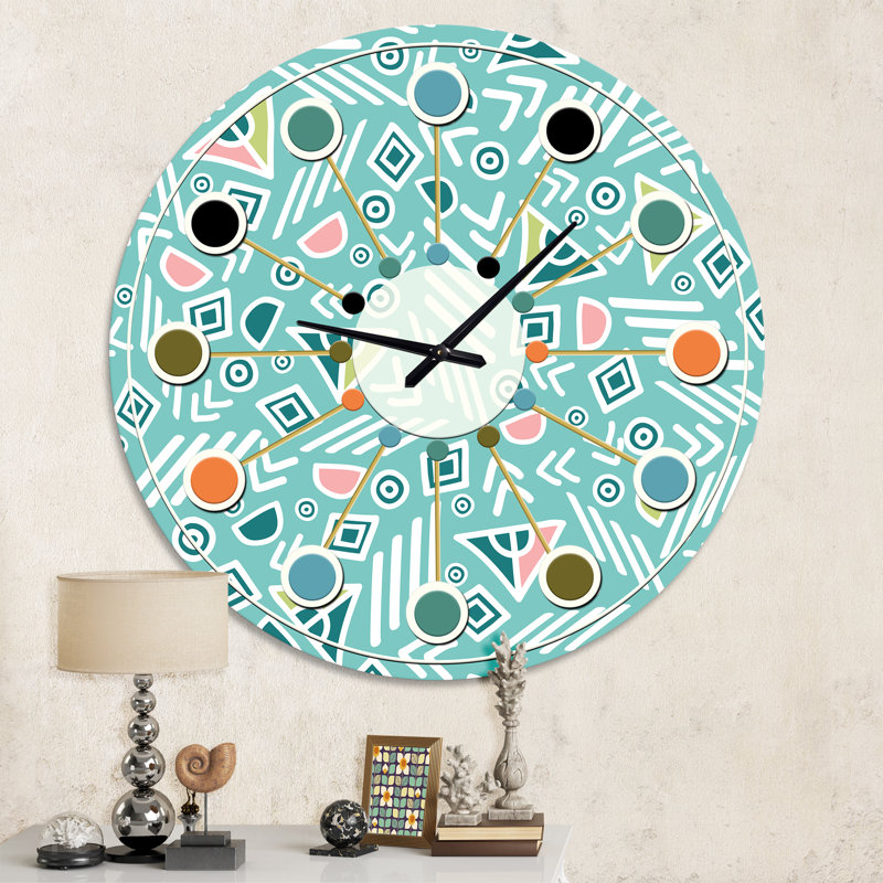 Horloge murale pastel à motif tribal rétro - Mid-Century, Moyenne